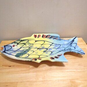 J. Rico Ceramic Fish Bowl Wall Plaque or Table Centerpiece Handmade Signed 19"